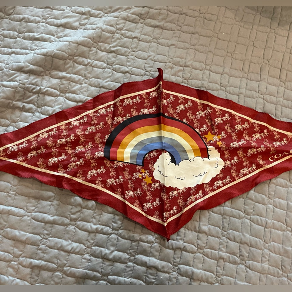 COACH Silk Burgundy Rainbow Scarf Bag Charm